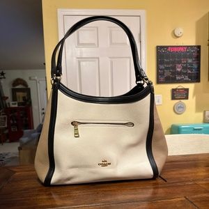Coach Leather Handbag Purse Colorblock Ivory Beige Tan Black